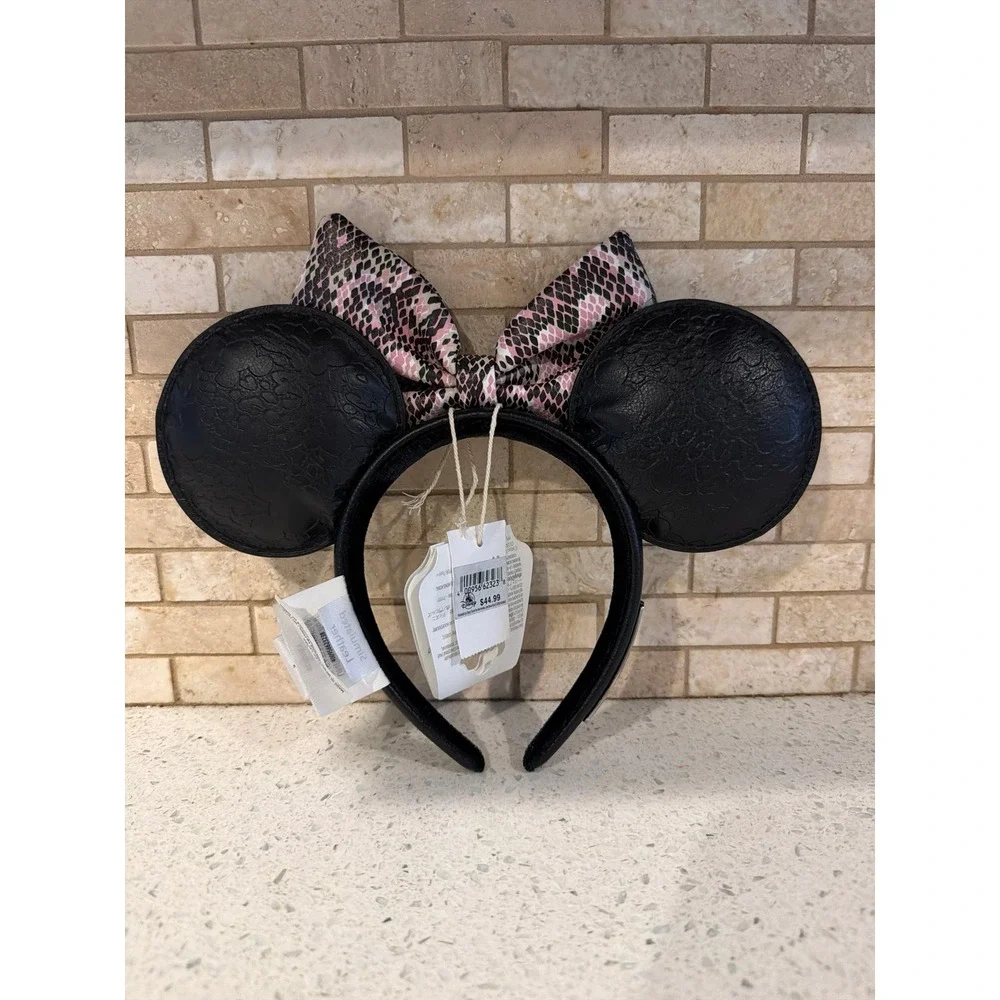 Disney Parks Loungefly Pink Snakeskin Minnie Mouse Ears Headband NWT